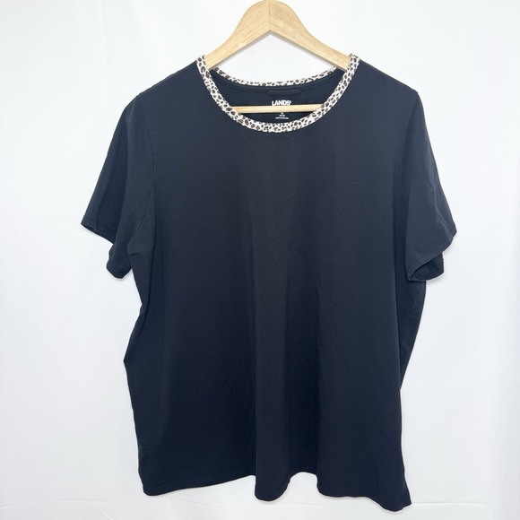 Lands End Plus Knit Shorts‎ Pajama Set 1X (16W-18W) Black Animal Print Cotton - Picture 2 of 6